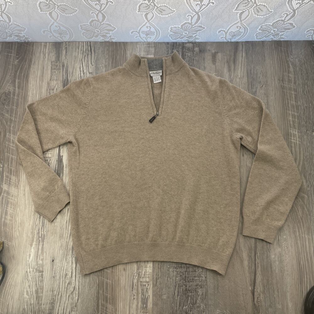 Piattelli Barneys New York Brown Mens Cashmere Sweater 1/4 Zip Large (repaired)